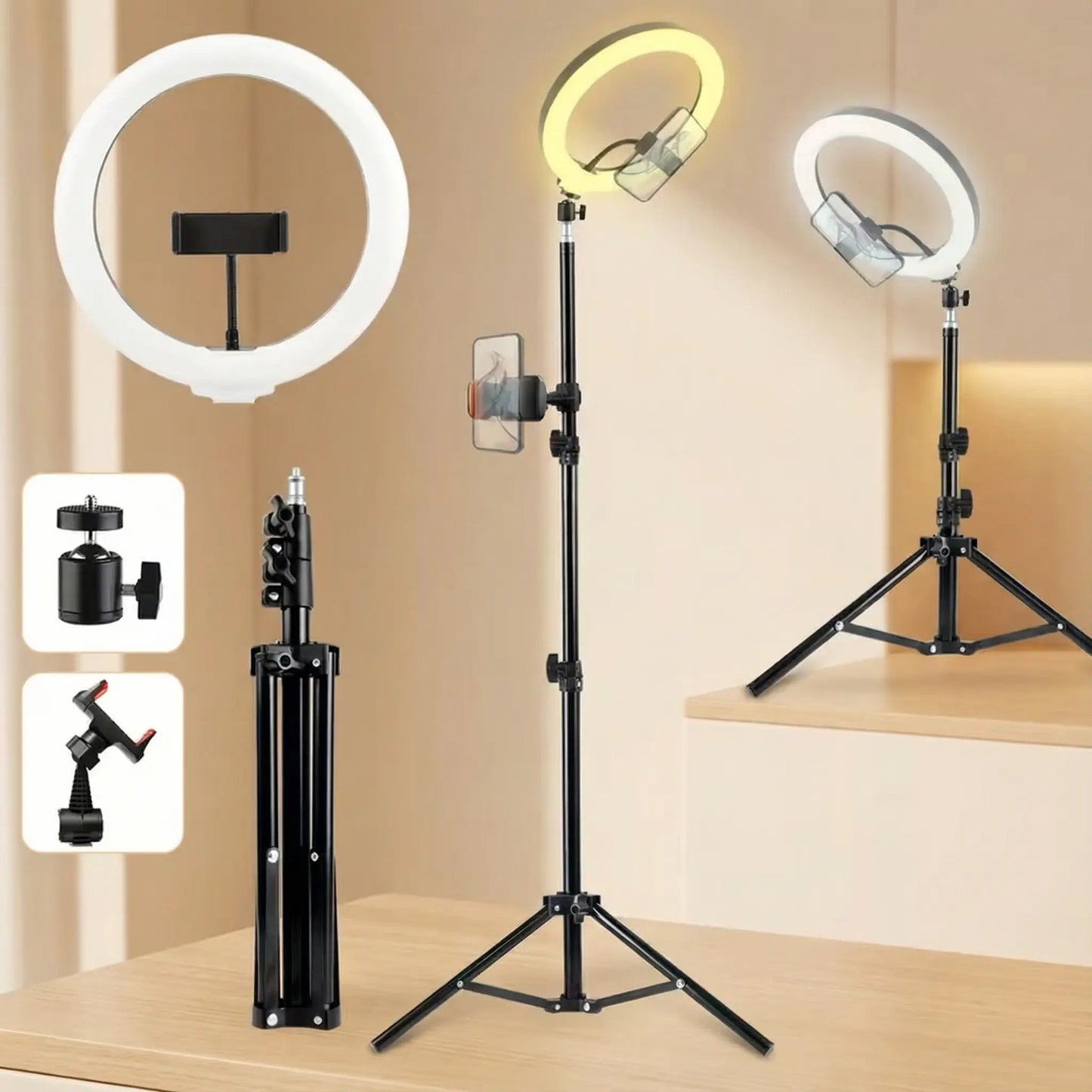 12-Inch Adjustable LED Ring Light with 43-Inch Tripod Stand - Dimmable Multi-Scene Fill Light for Live Streaming, TikTok Videos, Portrait Photography, and YouTube Content Creation