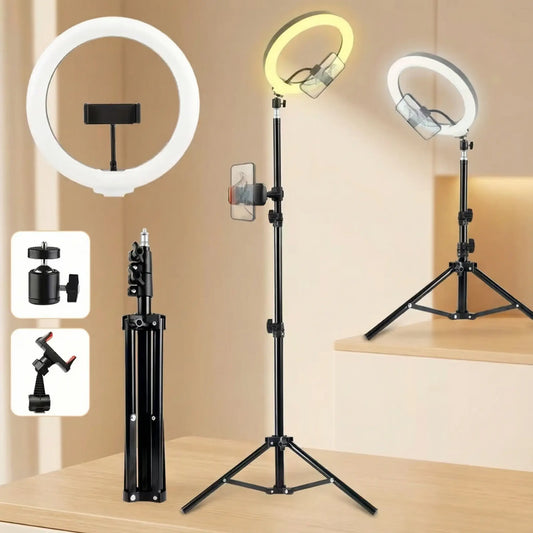 12-Inch Adjustable LED Ring Light with 43-Inch Tripod Stand - Dimmable Multi-Scene Fill Light for Live Streaming, TikTok Videos, Portrait Photography, and YouTube Content Creation
