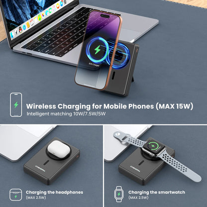 Digiera 10,000mAh MagSafe Wireless Power Bank with Dual USB-C and Lightning Cables, Featuring 2026 Heat-Control Technology, Compatible with iPhone 17/16/15/14/13/12 Series
