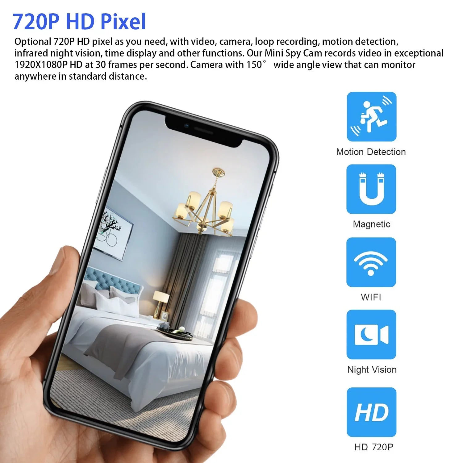 SZDUDU Mini Wireless Security Camera - Full HD 720P, Night Vision, Motion Detection, Perfect for Home, Car, Office, and Outdoor Use