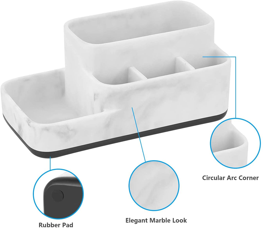 Multi-Functional Bathroom Organizer - Elegant White Marble Toothbrush Holder for Makeup, Skincare, and Accessories Storage