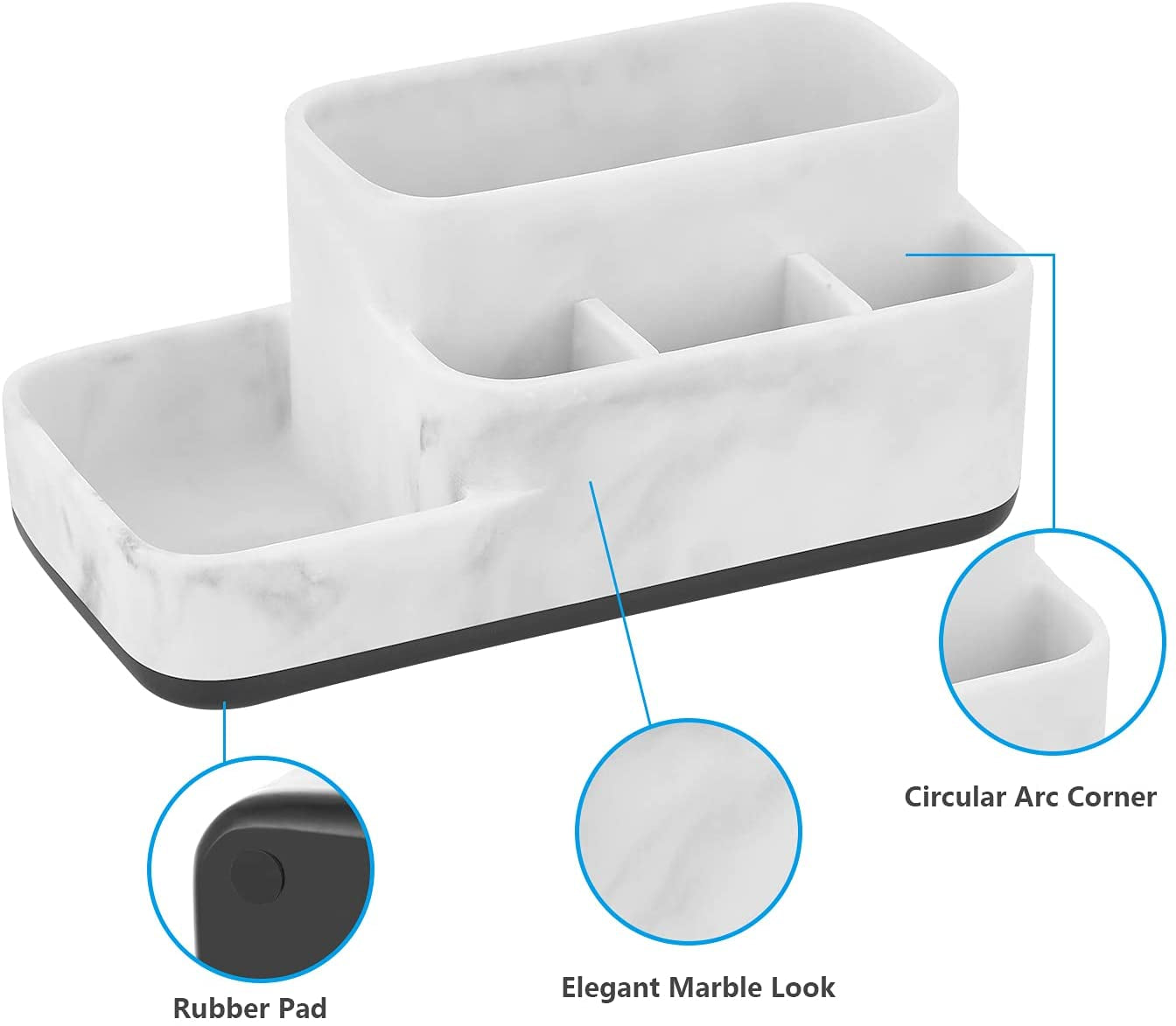 Multi-Functional Bathroom Organizer - Elegant White Marble Toothbrush Holder for Makeup, Skincare, and Accessories Storage