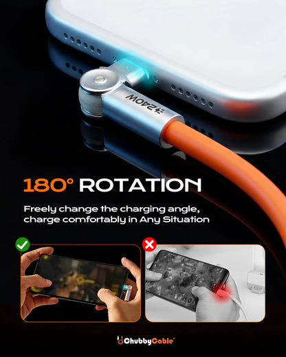 Chubbycable Chubby Rotatex - 240W Dual 180° Rotating Fast Charging Cable with LED Indicator, 48V 5A, USB 2.0, Type-C to Type-C, Available in 3.3Ft and 6.6Ft Lengths, Fast Charge and Data Transmission