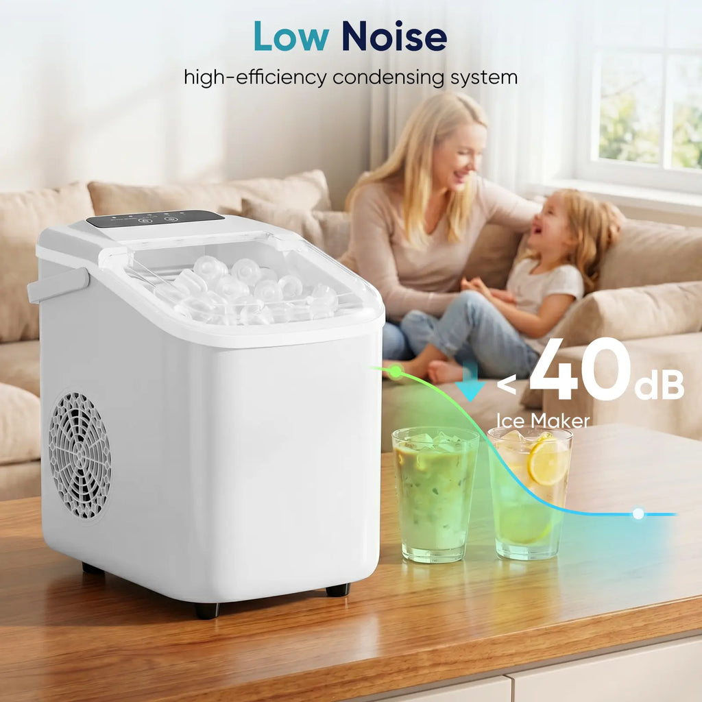 Portable Countertop Ice Maker - 9 Bullet Ice Cubes in 6 Mins, 26Lbs Daily, Auto-Cleaning, Includes Basket & Scoop - Perfect for Home, Kitchen, RV & Camping