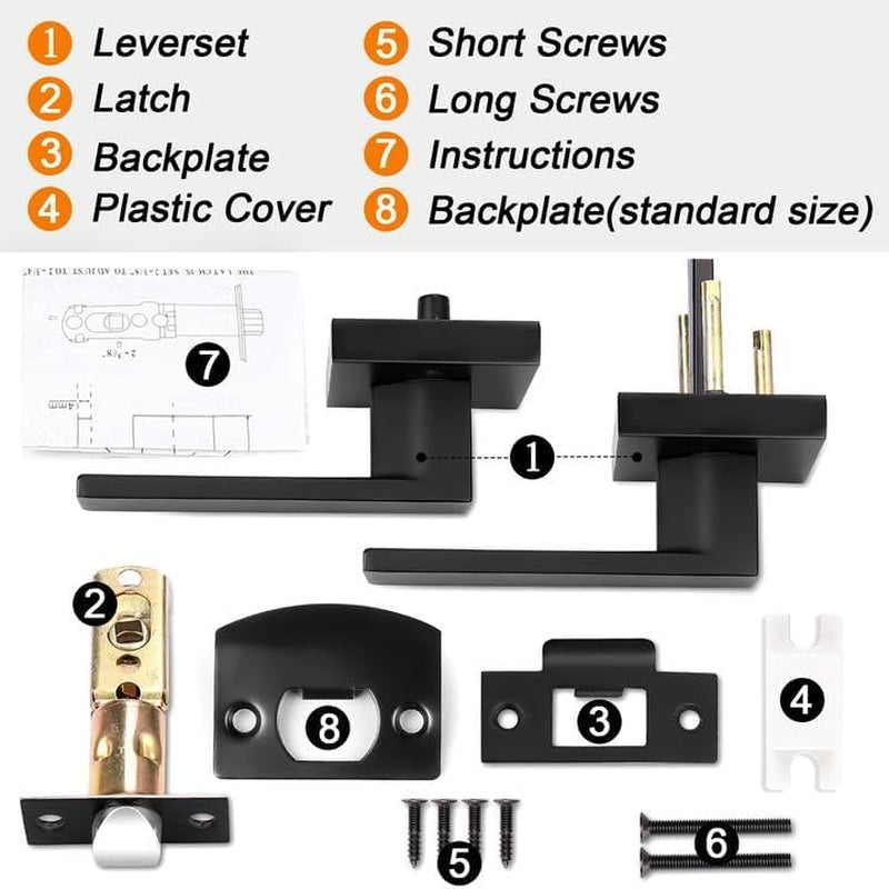 Sleek Matte Black Passage Door Levers - Heavy Duty Non-Locking Handles, Reversible Design for Any Door, 2 Pack