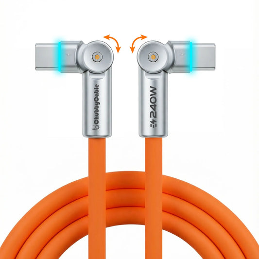 Chubbycable Chubby Rotatex - 240W Dual 180° Rotating Fast Charging Cable with LED Indicator, 48V 5A, USB 2.0, Type-C to Type-C, Available in 3.3Ft and 6.6Ft Lengths, Fast Charge and Data Transmission