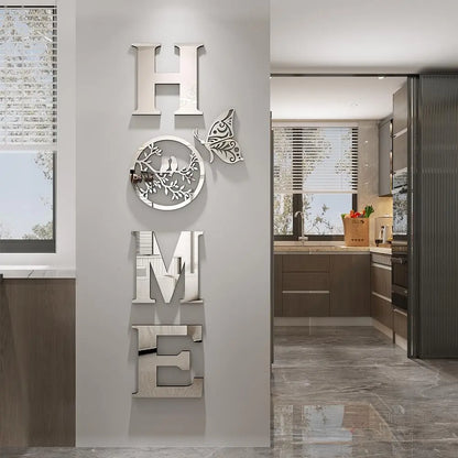 Modern Home Decor Wall Signs - Large Silver Letter Mirror Stickers for Living Room, Bedroom, and Farmhouse - 49.2 x 15.7 Inches Bird Wall Art