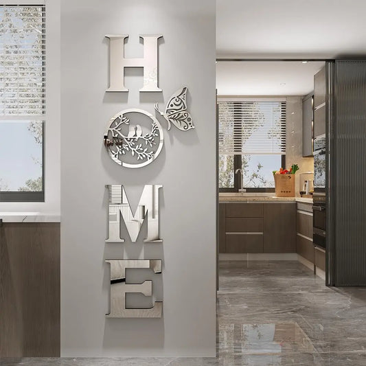 Modern Home Decor Wall Signs - Large Silver Letter Mirror Stickers for Living Room, Bedroom, and Farmhouse - 49.2 x 15.7 Inches Bird Wall Art
