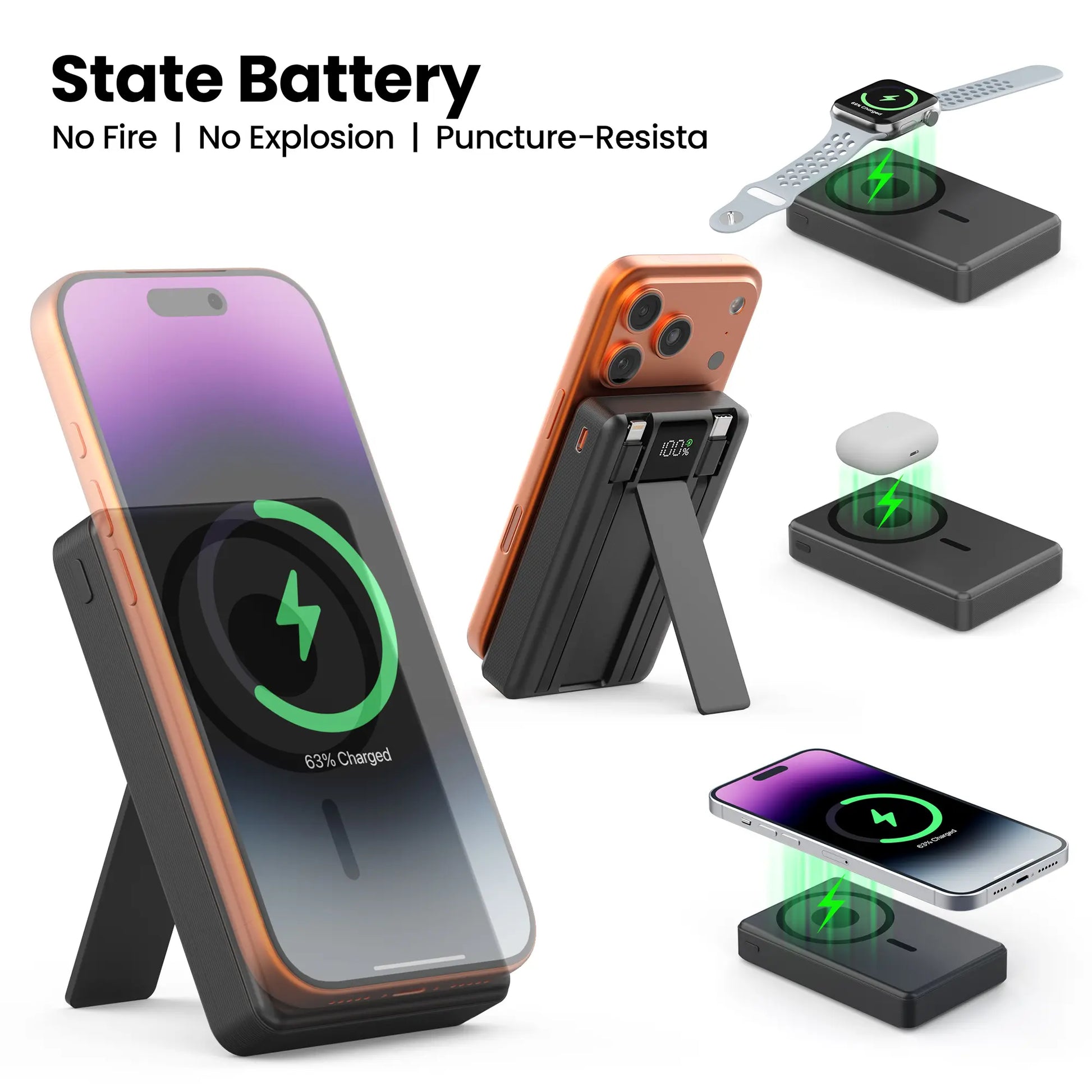 Digiera 10,000mAh MagSafe Wireless Power Bank with Dual USB-C and Lightning Cables, Featuring 2026 Heat-Control Technology, Compatible with iPhone 17/16/15/14/13/12 Series