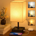 Stylish Touch Control Bedside Lamp with USB C Charging Station - 3-Way Dimmable Nightstand Light with LED Bulb & Upgraded Beige Fabric Shade