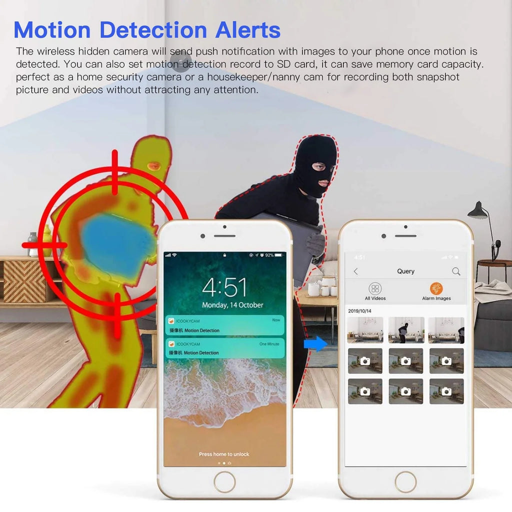 SZDUDU Mini Wireless Security Camera - Full HD 720P, Night Vision, Motion Detection, Perfect for Home, Car, Office, and Outdoor Use