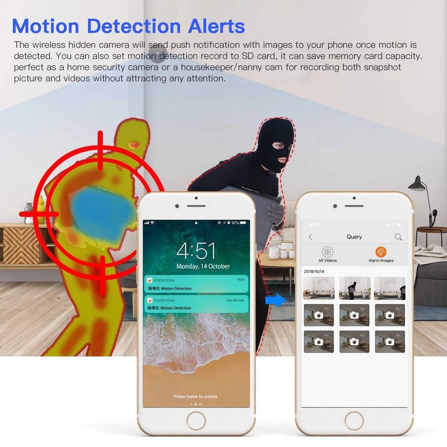 SZDUDU Mini Wireless Security Camera - Full HD 720P, Night Vision, Motion Detection, Perfect for Home, Car, Office, and Outdoor Use