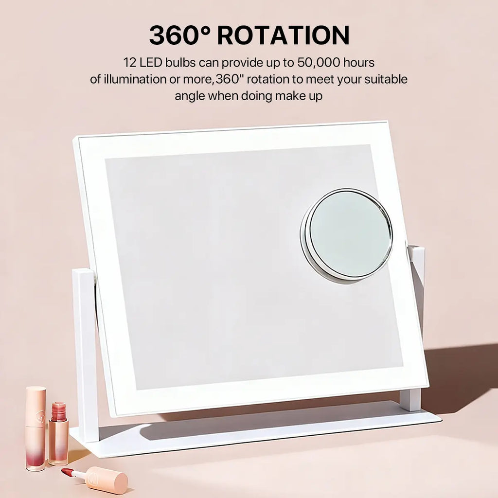 GALENTAL LED Vanity Mirror with Dimmable Touch Screen Control, 3 Color Modes, Square Design in White
