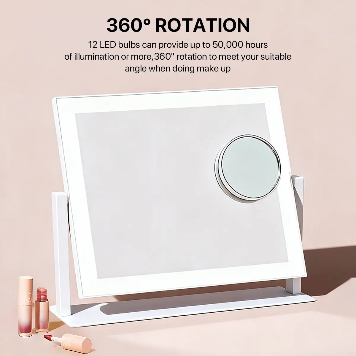 GALENTAL LED Vanity Mirror with Dimmable Touch Screen Control, 3 Color Modes, Square Design in White
