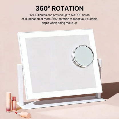 GALENTAL LED Vanity Mirror with Dimmable Touch Screen Control, 3 Color Modes, Square Design in White