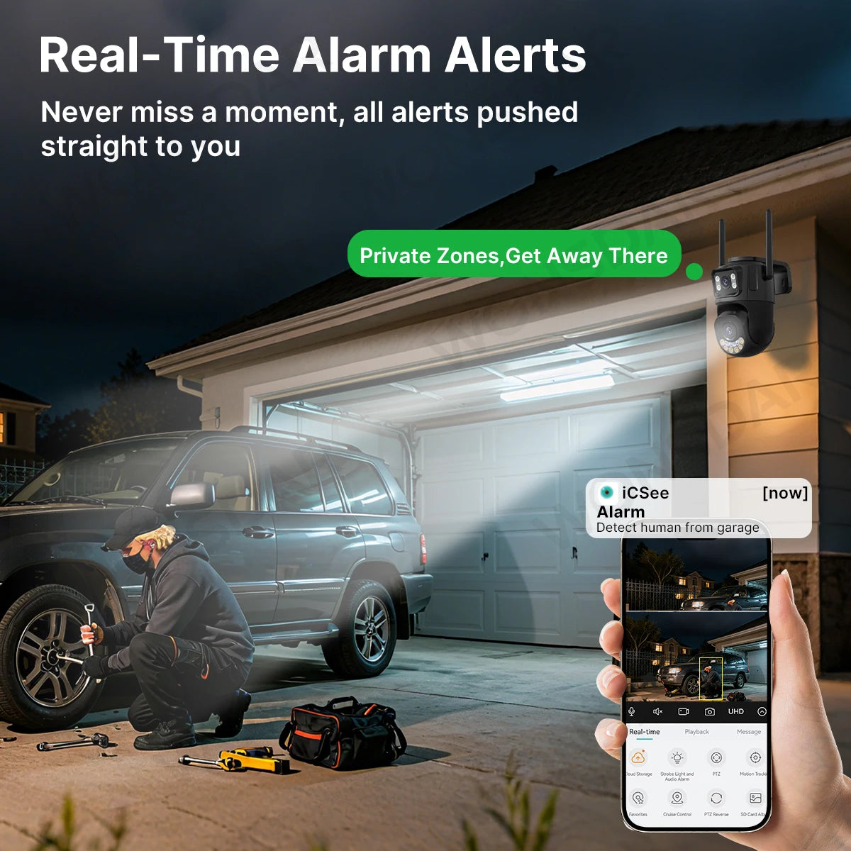 High-Performance Dual Lens PTZ Wifi Security Camera - Auto Tracking Outdoor CCTV with 2.4Ghz & 5Ghz Connectivity