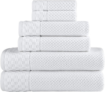 CTT Luxury 6-Piece Towel Set - 100% Turkish Cotton, Quick-Drying, Highly Absorbent, Includes 2 Bath Towels, 2 Hand Towels, and 2 Washcloths in White