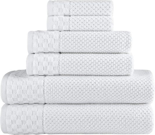 CTT Luxury 6-Piece Towel Set - 100% Turkish Cotton, Quick-Drying, Highly Absorbent, Includes 2 Bath Towels, 2 Hand Towels, and 2 Washcloths in White